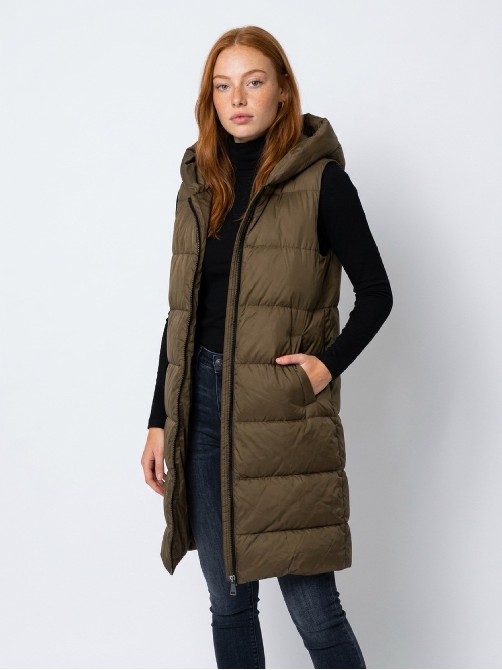 Marc Cain Long Hooded Puffer Vest Size Small /N2
